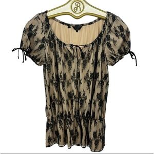 Guess Floral Peplum Blouse Black Lace Romantic Whimsigoth Coquette Women SMALL